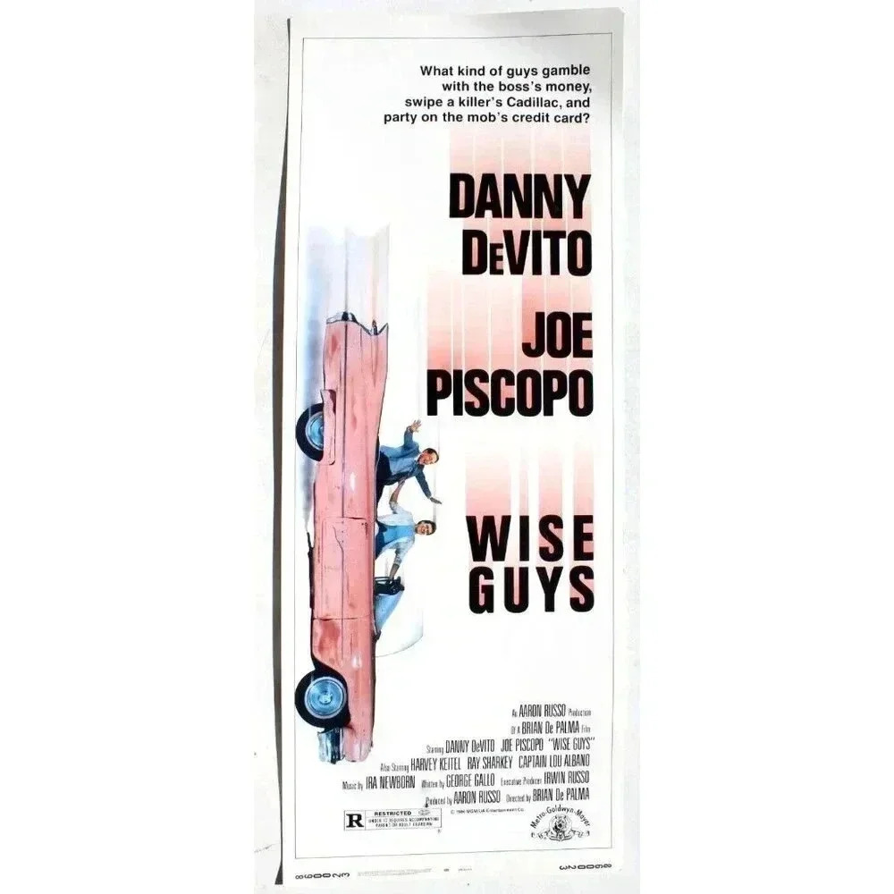 Vintage 1986 Danny Devito / Brain Depalma WISE GUYS Movie Lithograph Poster